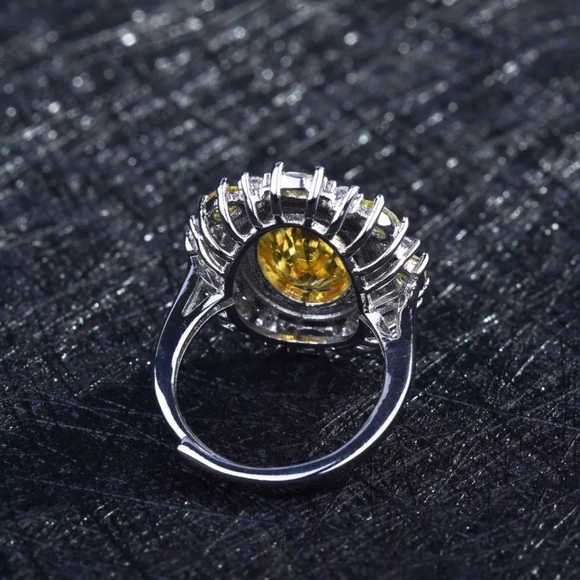 New Silver Round Amber Diamond Adjustable Ring - Picture 3 of 4